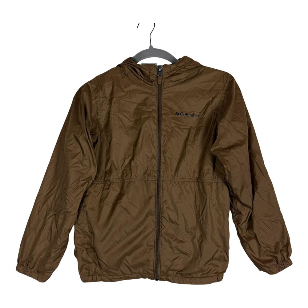 Columbia Jacket‎ Kids 10/12 Brown Hooded Windbreaker Full Zip Fleece Lined Warm
